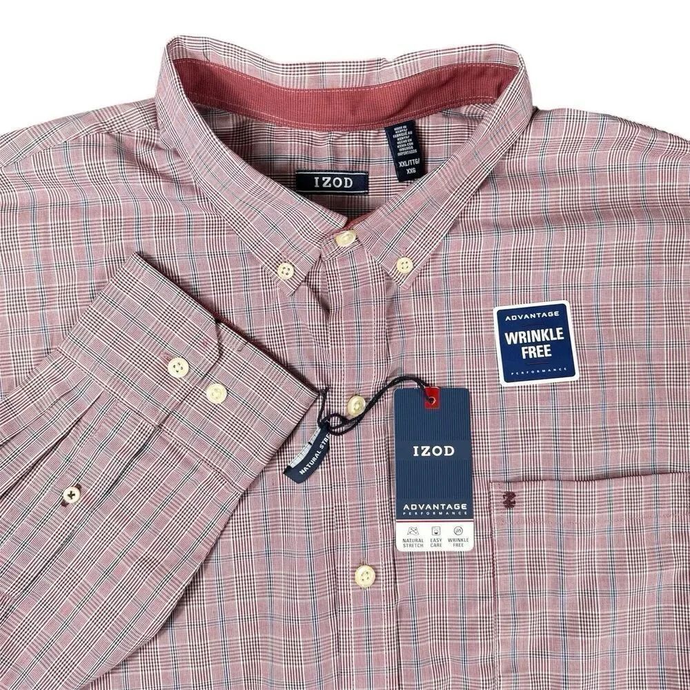 Izod BIG&TALL XXL 2XL Advantage Shirt Stretch Wrinkle Free Blue Pink Check NWT